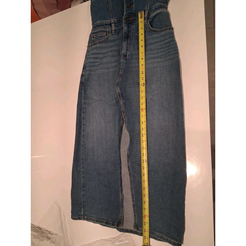 American Eagle Denim Tube Top Midi Dress Size 6 Blue Stretch Button Front Slit - Picture 8 of 11